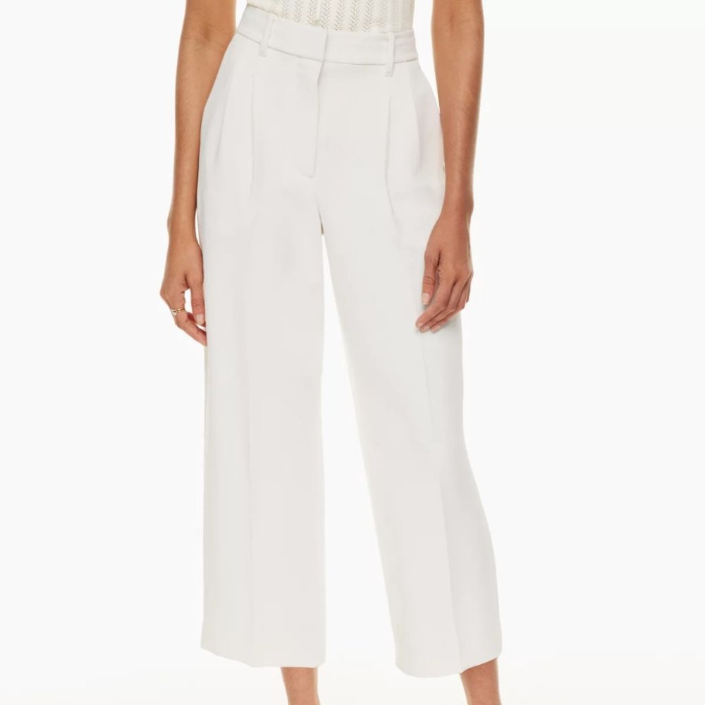 Aritzia White Wide-Leg Cropped Trousers